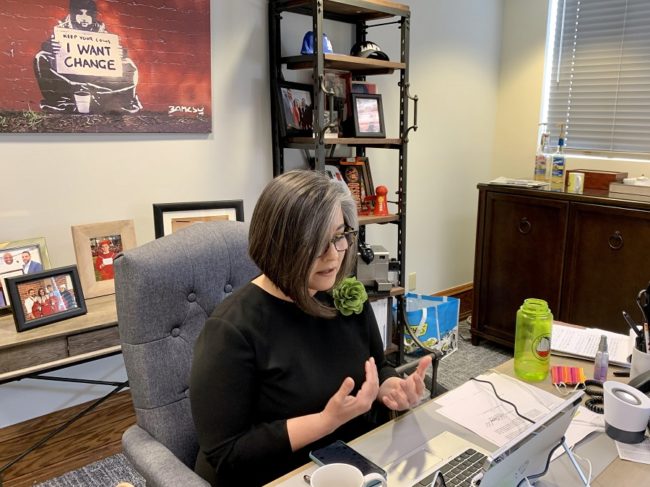 Councilwoman Monica Rodriguez during a remote meeting