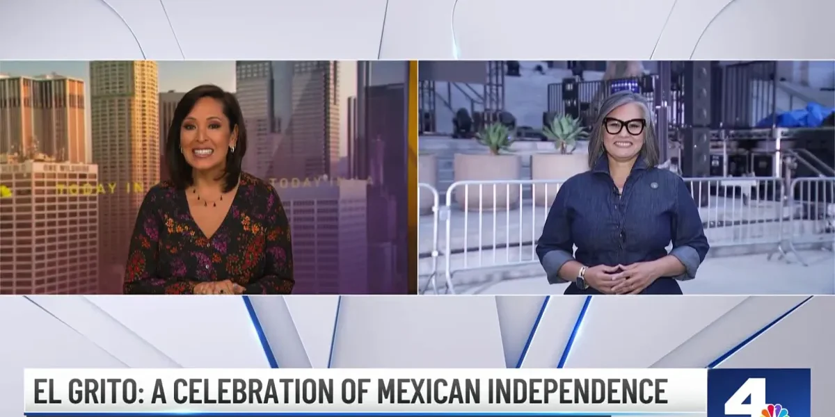 Monica Rodriguez being interviewed about El Grito 2023 by a newschannel 4 reporter